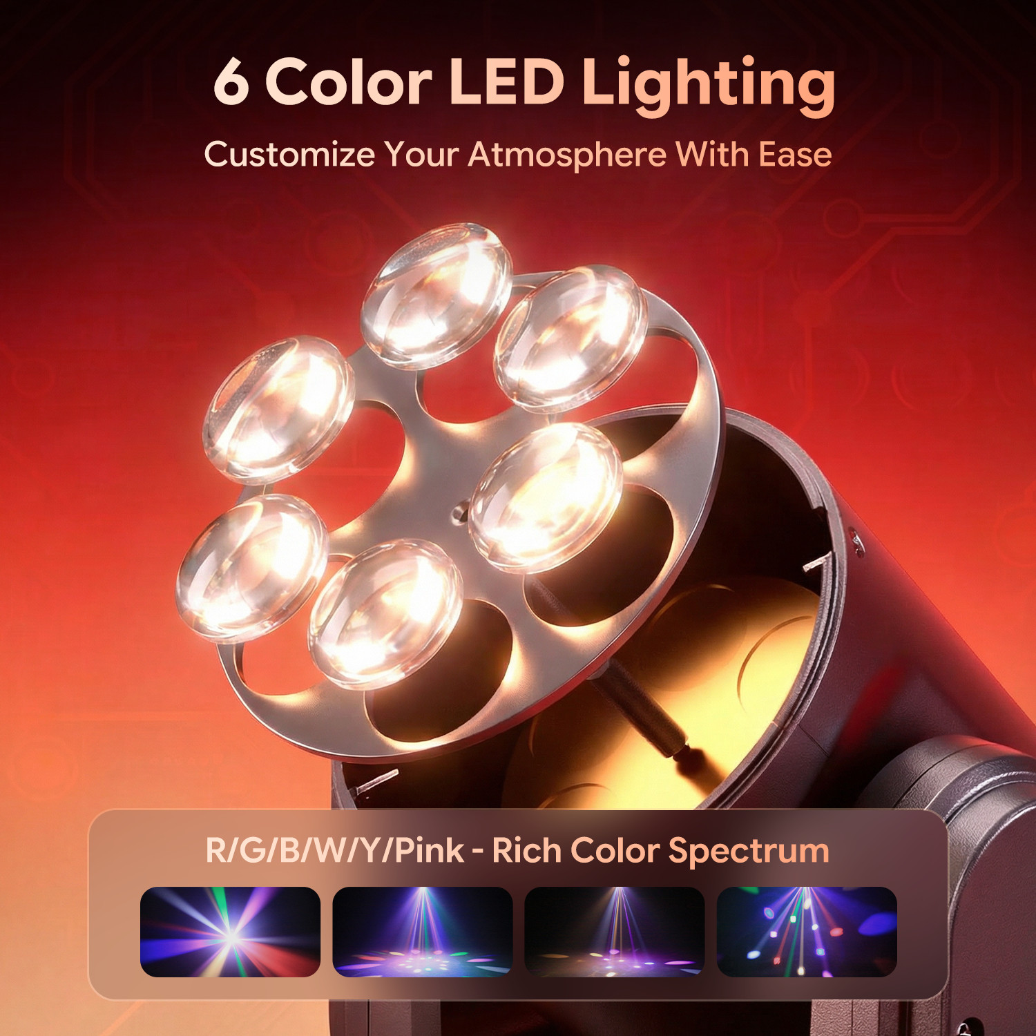 Mini 80W 6Color LED Moving Head Light DMX Sound Active Stage Lamp For Bar Club