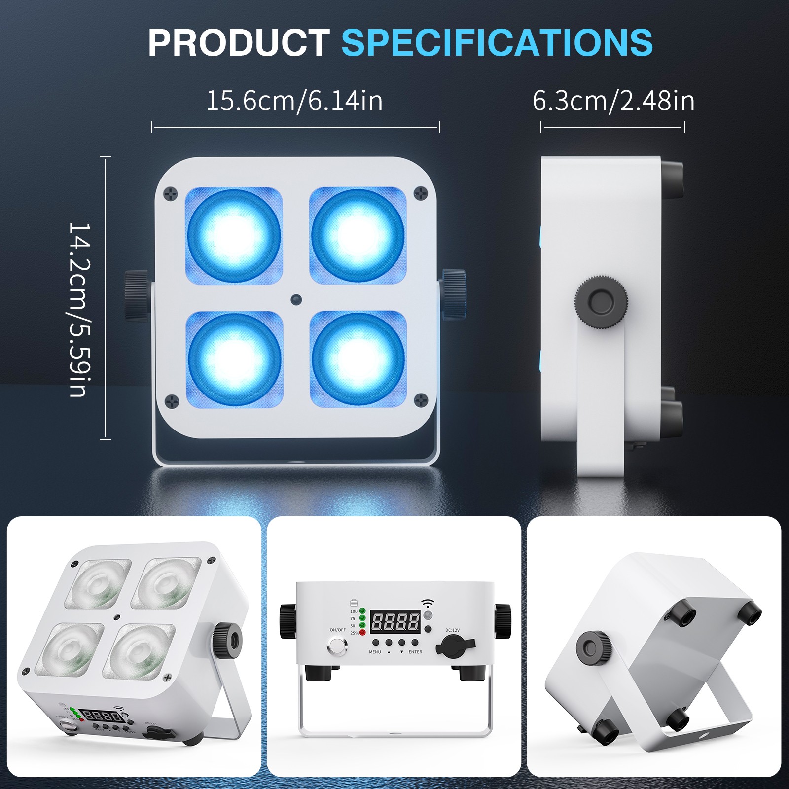 4x25W Wireless Battery LED Par Light RGBWA+UV DMX App Events Wedding Lighting