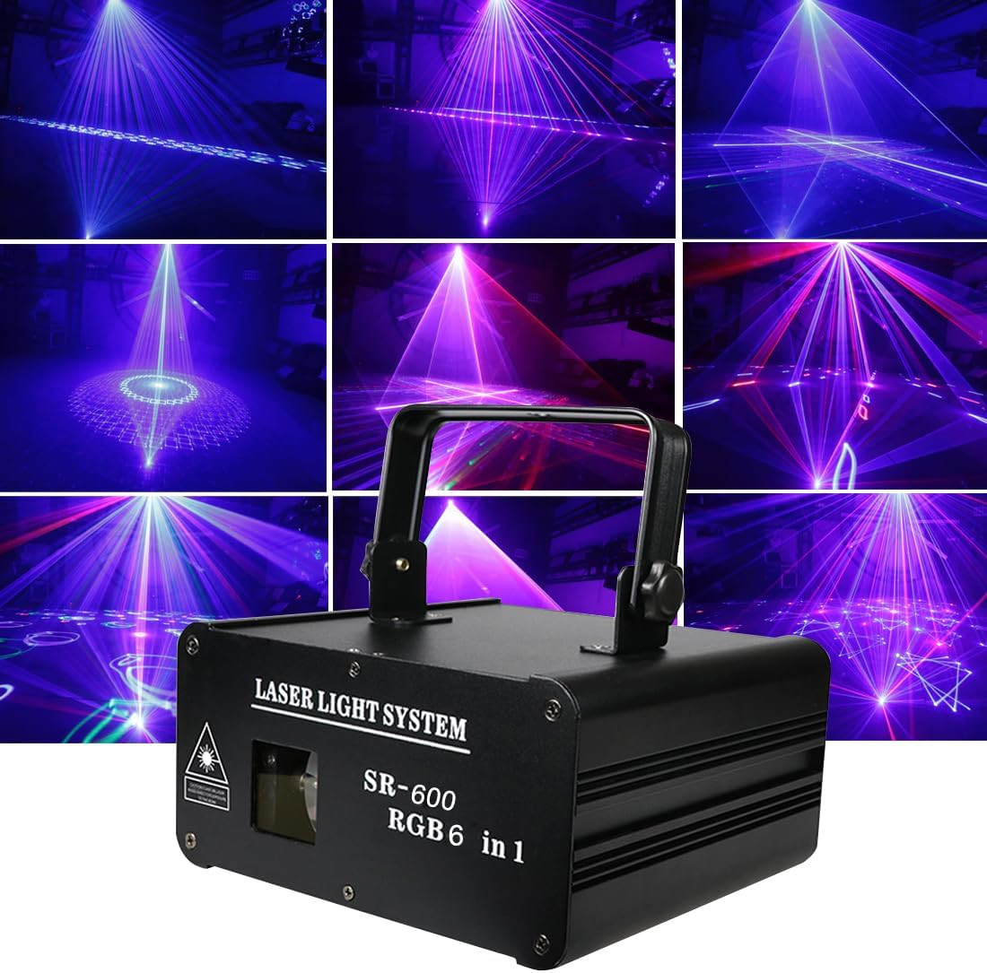 6 in 1 3D Animation RGB Laser Lighting,Sound Activated Beam Effect Pattern Light