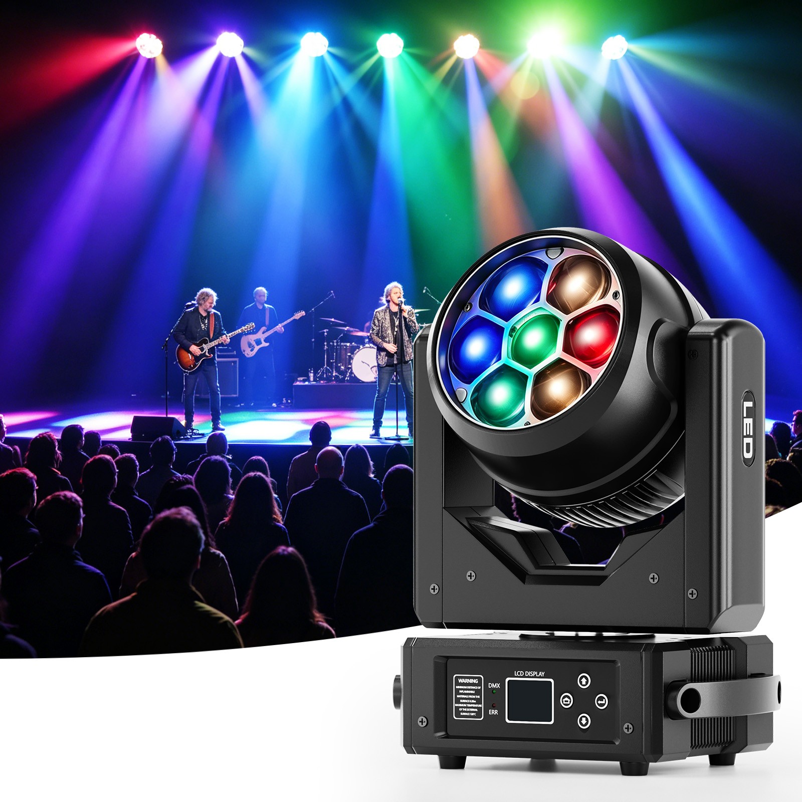 7x40W RGBW LED Moving Head Wash Light DMX512 Zoom Strobe Party Bee Eye Lighting