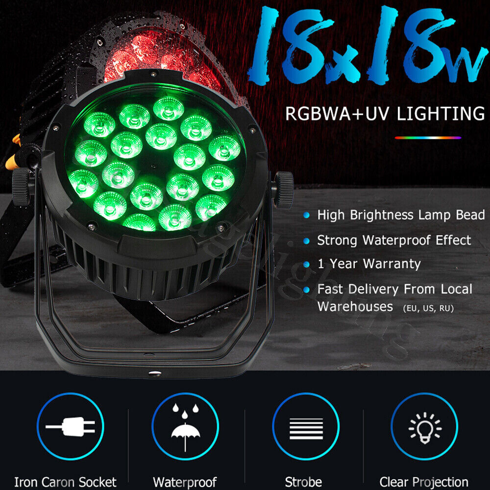 10PCS Waterproof LED Par Light 18x15W RGBWA+UV Outdoor Stage Lights DJ Party