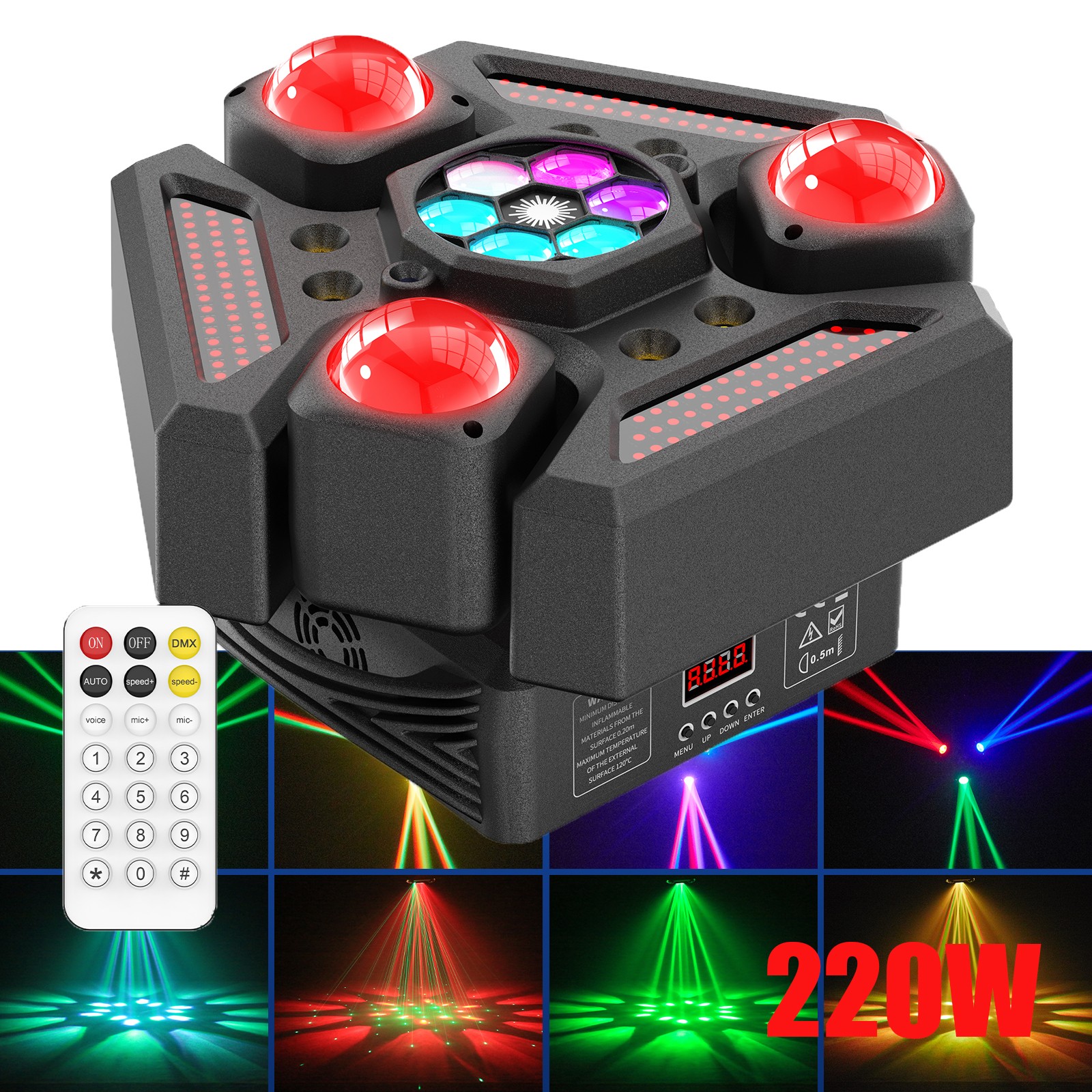 3 Arms Laser RGBW LED Moving Head Light 220W Disco Stage Lighting Beam DJ DMX512