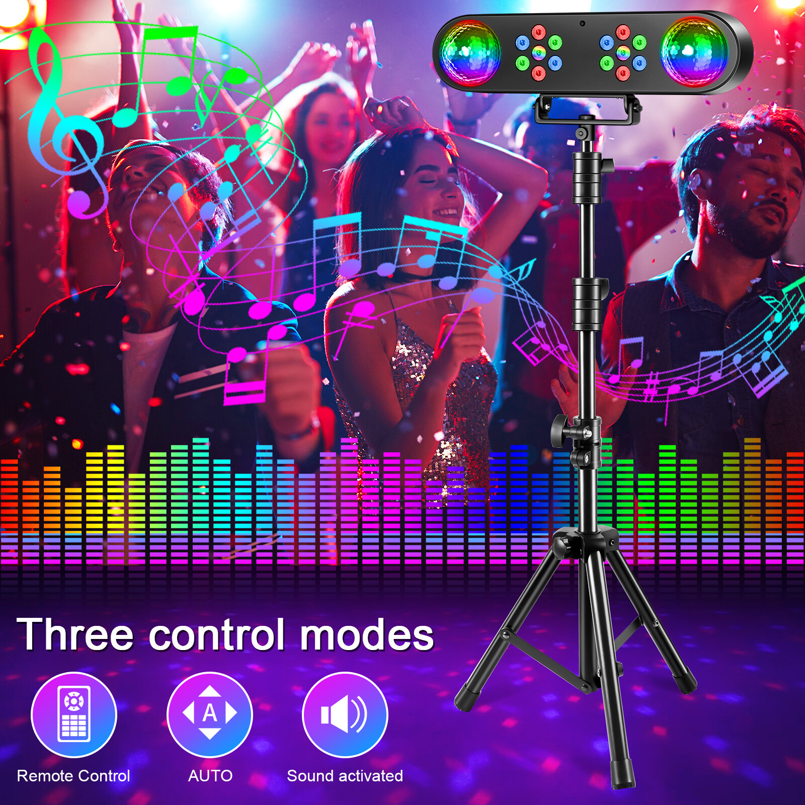 4PCS DJ Lights w/Stand, Party Bar Light Set, Mobile Stage Lighting System Remote