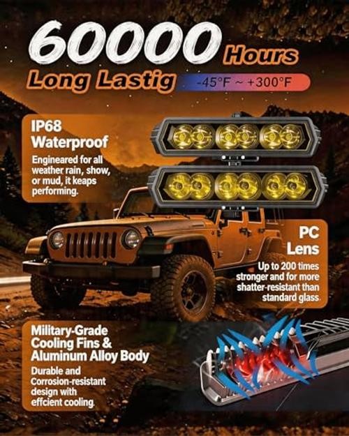 Yellow LED Light Bar 6 Inch 120W Driving Lights Backup 2 * 6″ Amber 120W SPOT