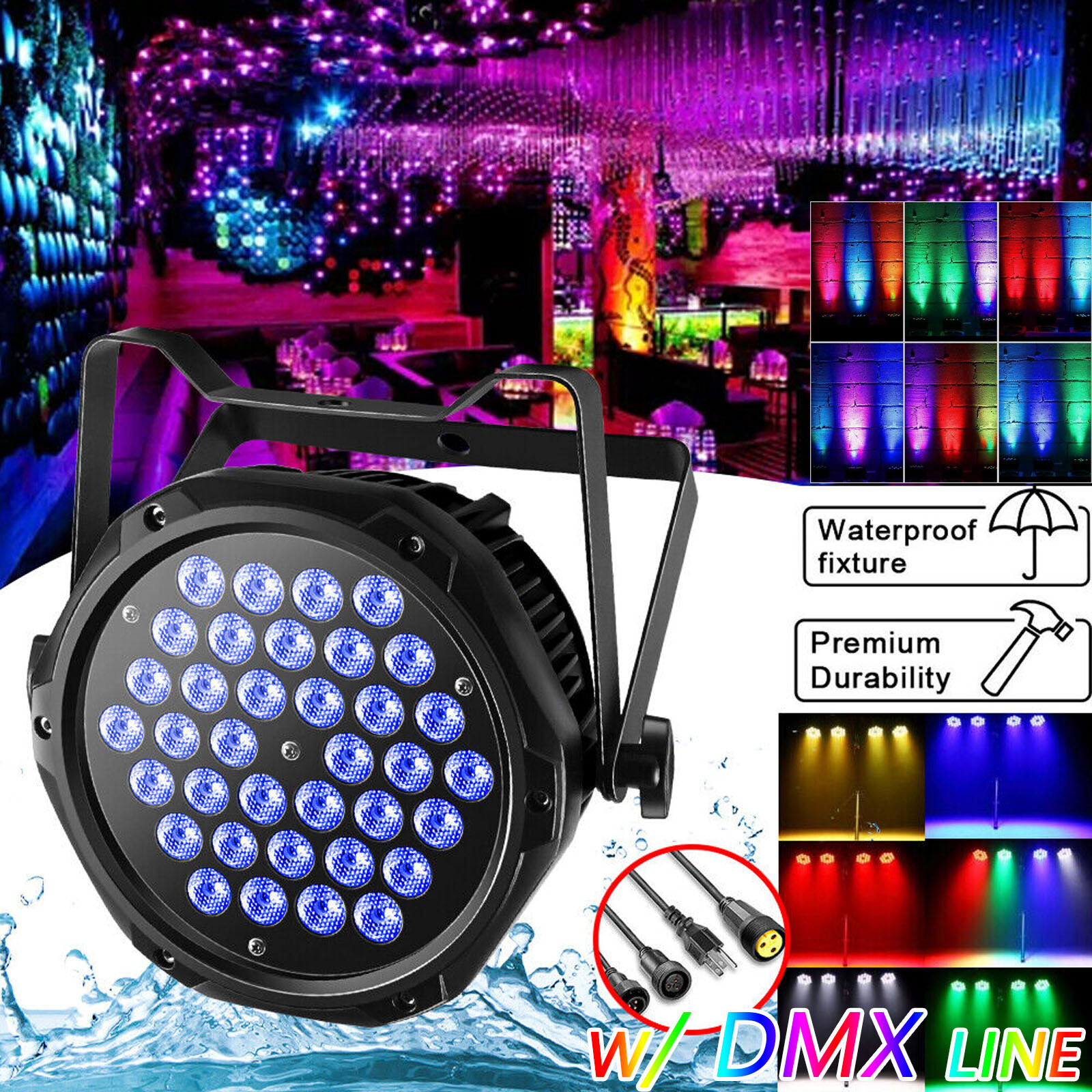 270W RGB LED Par Light DMX Stage DJ Disco Beam Party Light Uplight Wash Light US