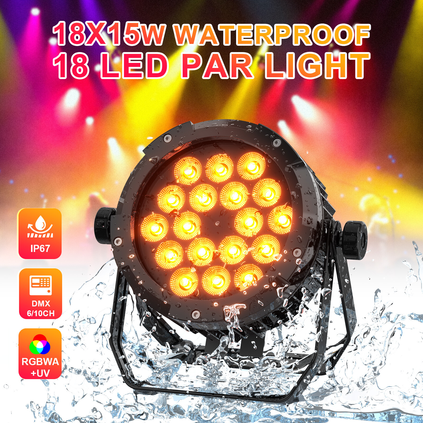 270W Waterproof RGBWA UV 18LED Par Light Party Light DMX Stage Lighting w/Case