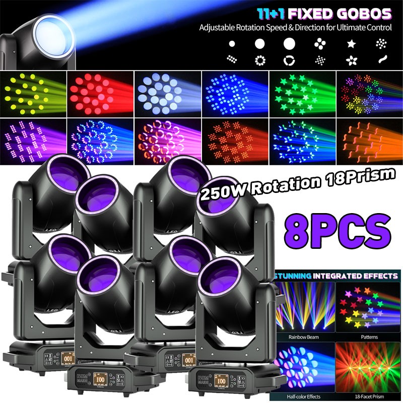 250W LED 18Prism Moving Head Light RGBW Gobo Beam Stage Spot Lighting Disco DMX