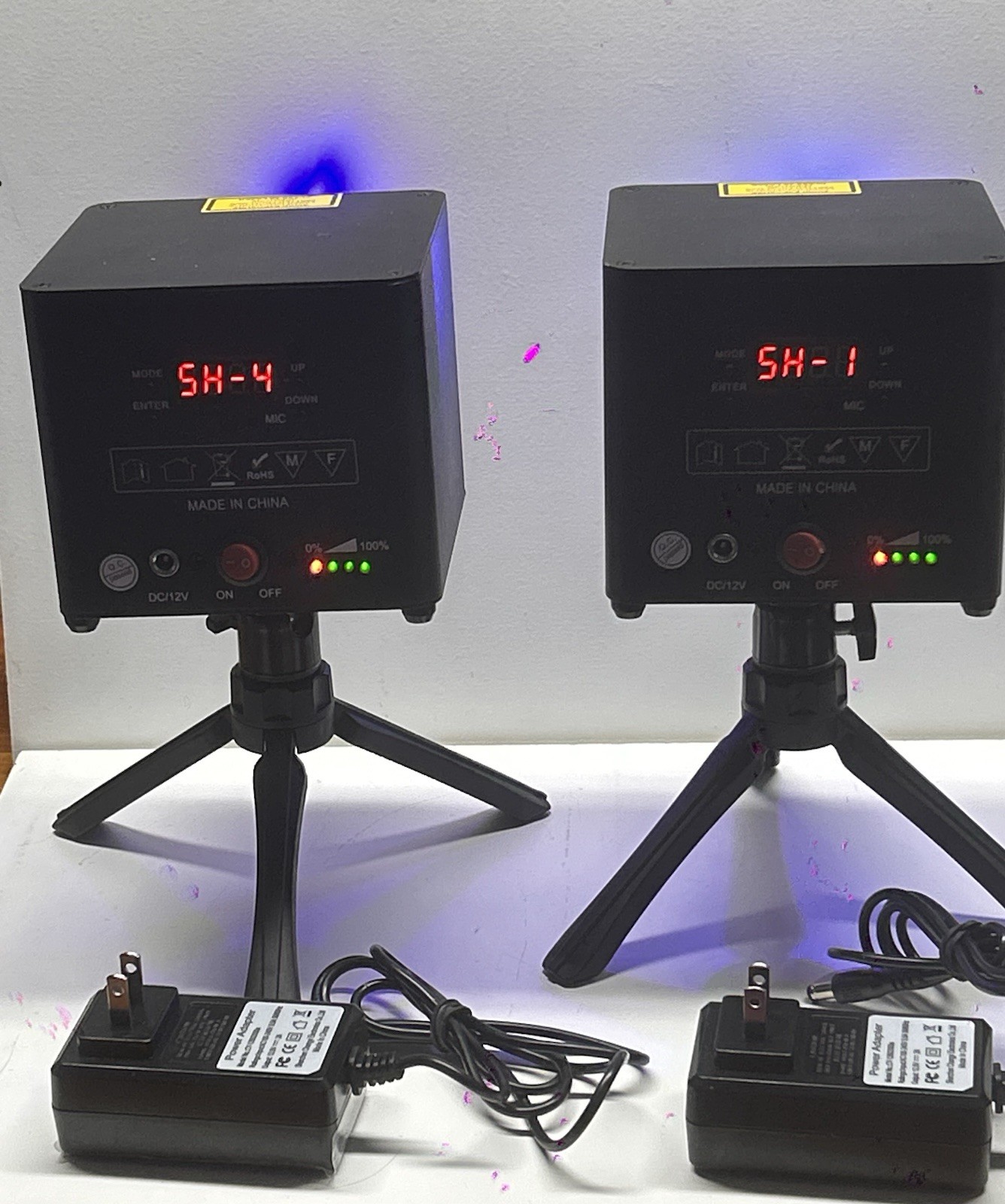 2x Mini Laser Stage Light Units, Built-in Display, Sound Activated, Tripods