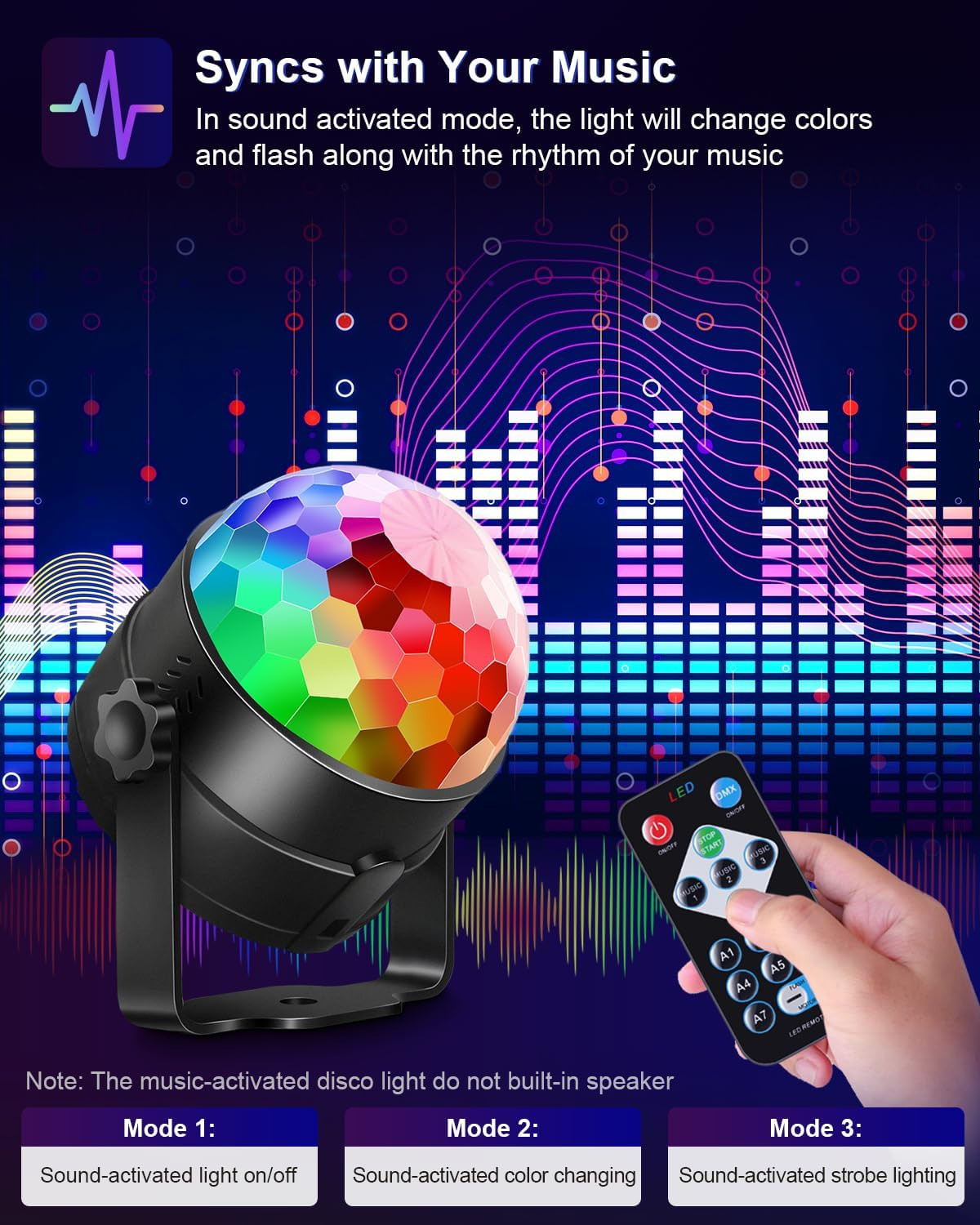 2-Pack Sound Activated Party Lights with Remote Control, Disco Ball Light, DJ St