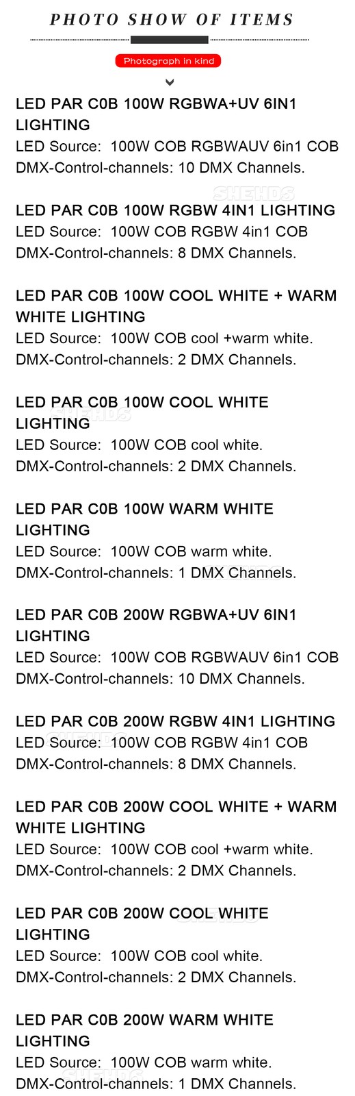 SHEHDS 200W LED Par Stage Light RGBWA+UV Blinder DMX Spot Light DJ Disco Party
