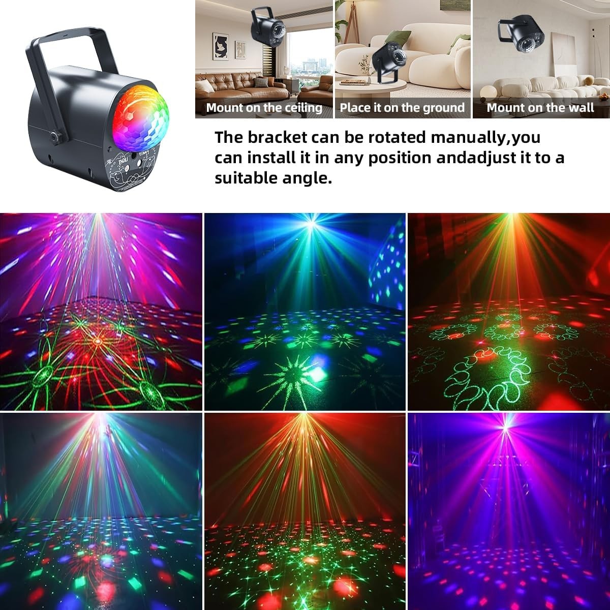 Disco Ball Party Lights Multi-Color Laser Strobe with Remote for DJ Karaoke Home