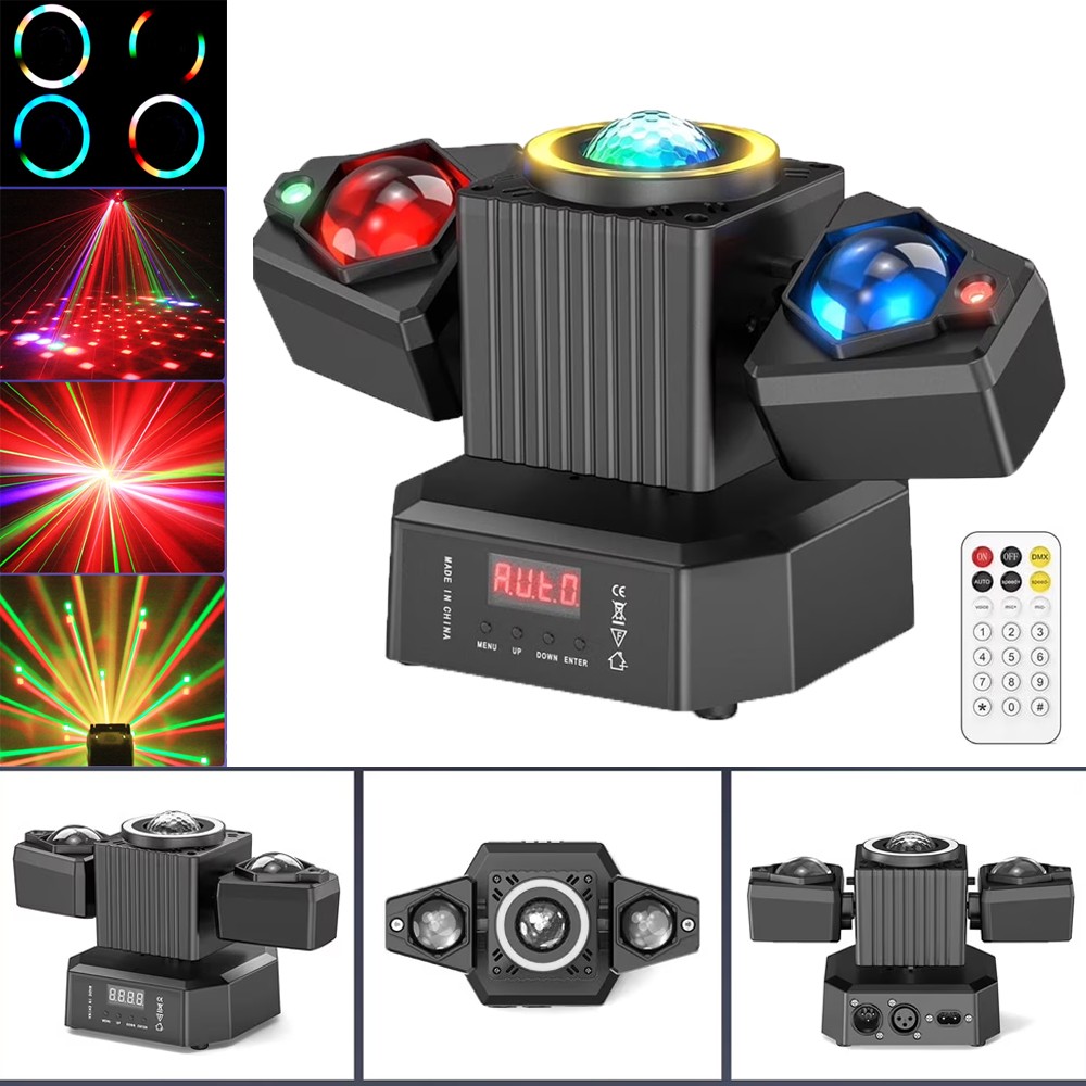 50W LED DJ Disco 2-Arm Moving Head Light RGBW LED Laser Effect DMX Stage Lights