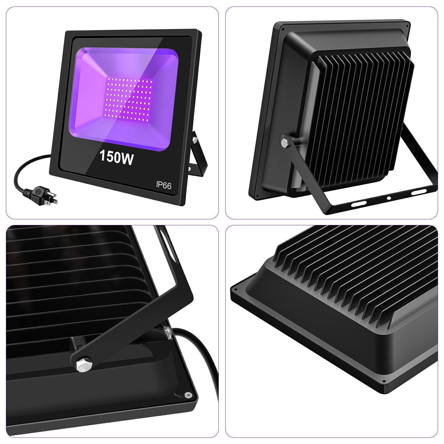 4-Pack 150W LED Black Lights Purple Light with 10ft Cable for Music Dance Stage