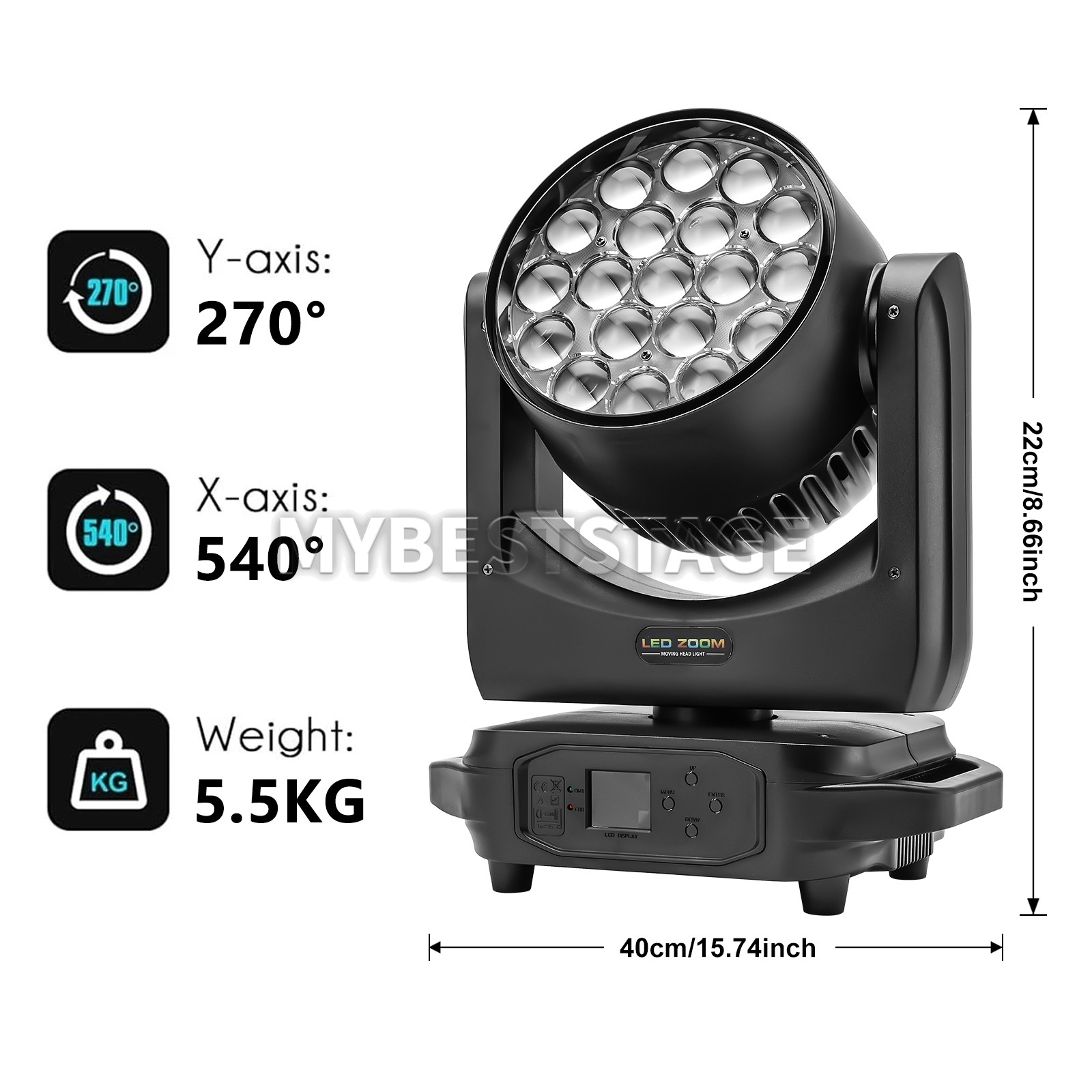 PAIDUN 19x20W Cree LED Beam Wash Moving Head Zoom 4-60° Concert Stage Lighting