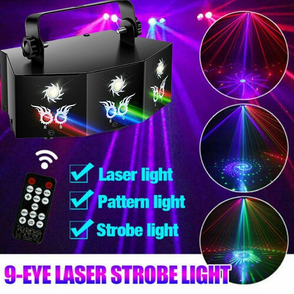 9-Eye Laser Projector Stage Light RGB LED DMX Strobe DJ Disco KTV Party Lighting