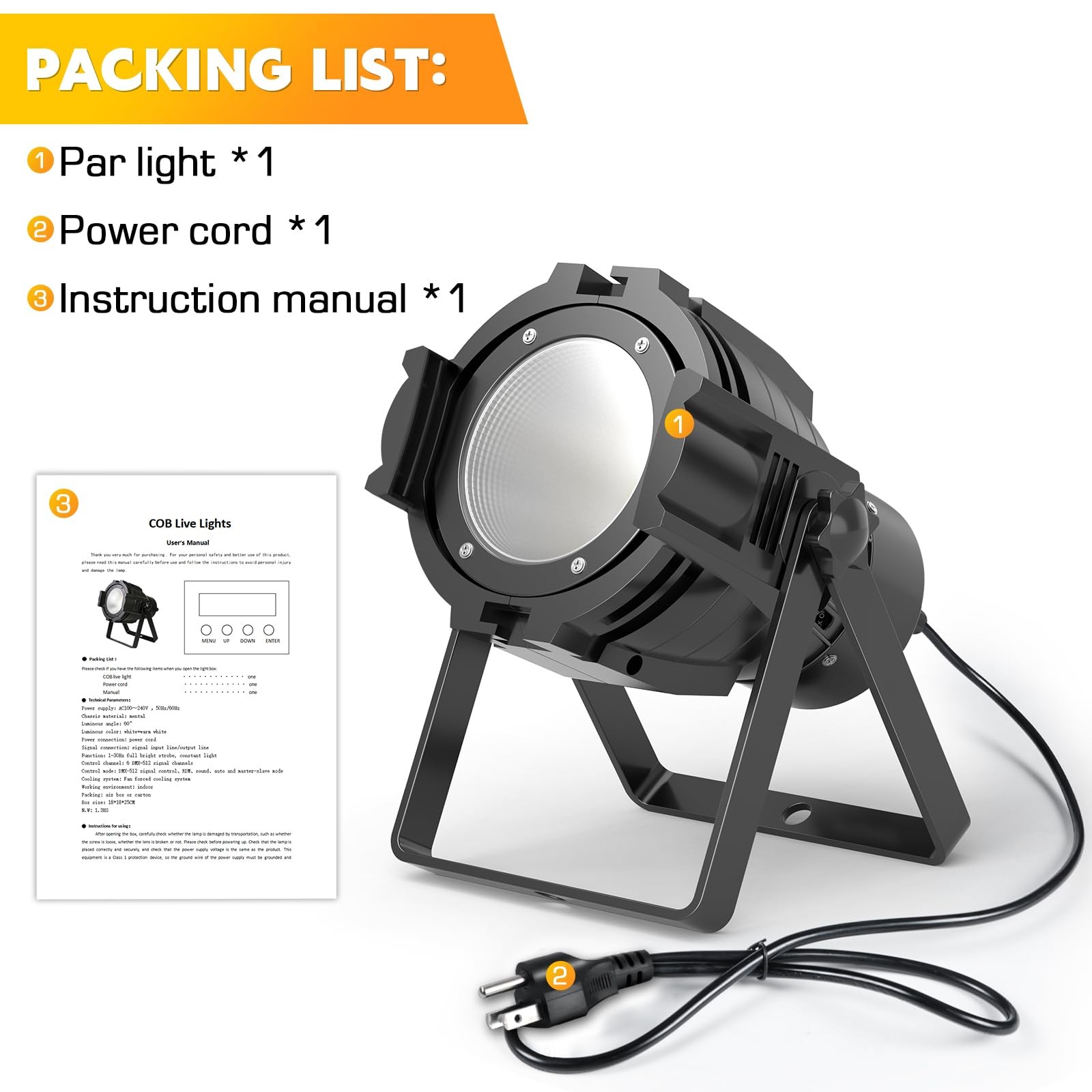 HOLDLAMP Spotlight COB LED Stage Light Par Lights Party Warm Cold White DMX S…