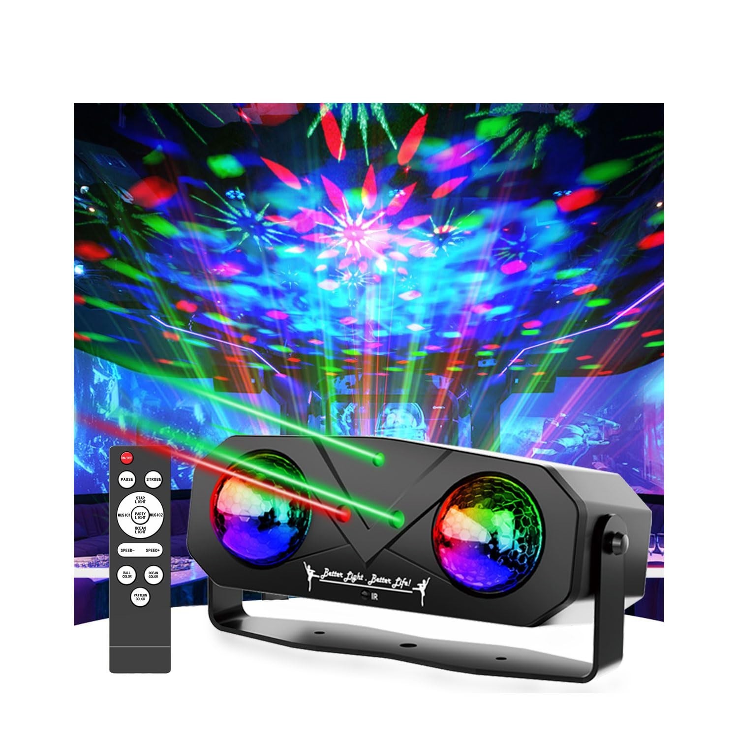 Disco Ball Light Projector – Sound Activated Strobe DJ Dance Light with Remote f