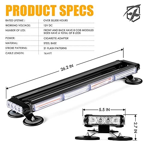 26″ COB LED Rooftop Strobe Light Bar, Double Side Caution Multi Color Modern