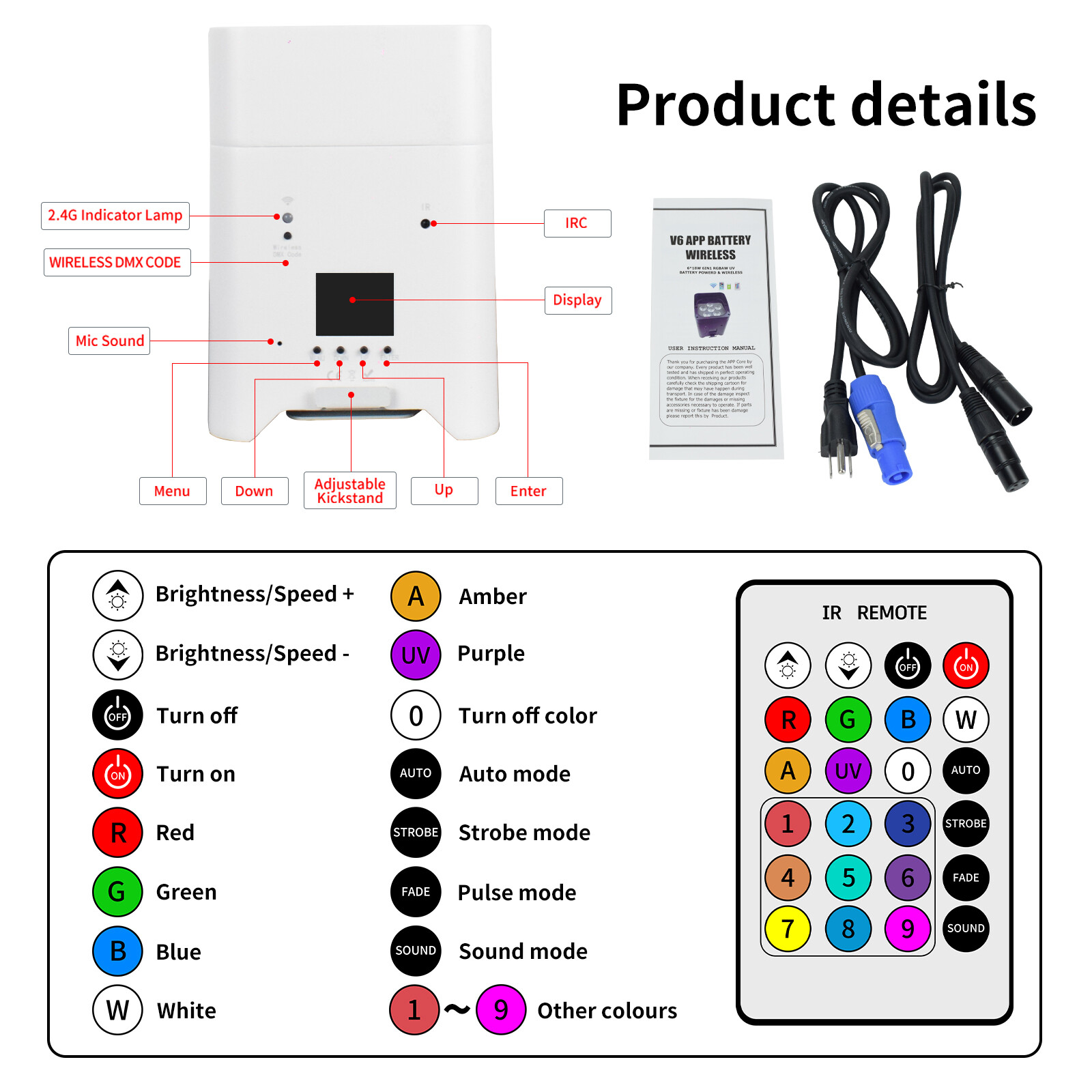 10PCS 6x18W Par Light Wireless Battery Powered RGBWA+UV DMX DJ Stage Light
