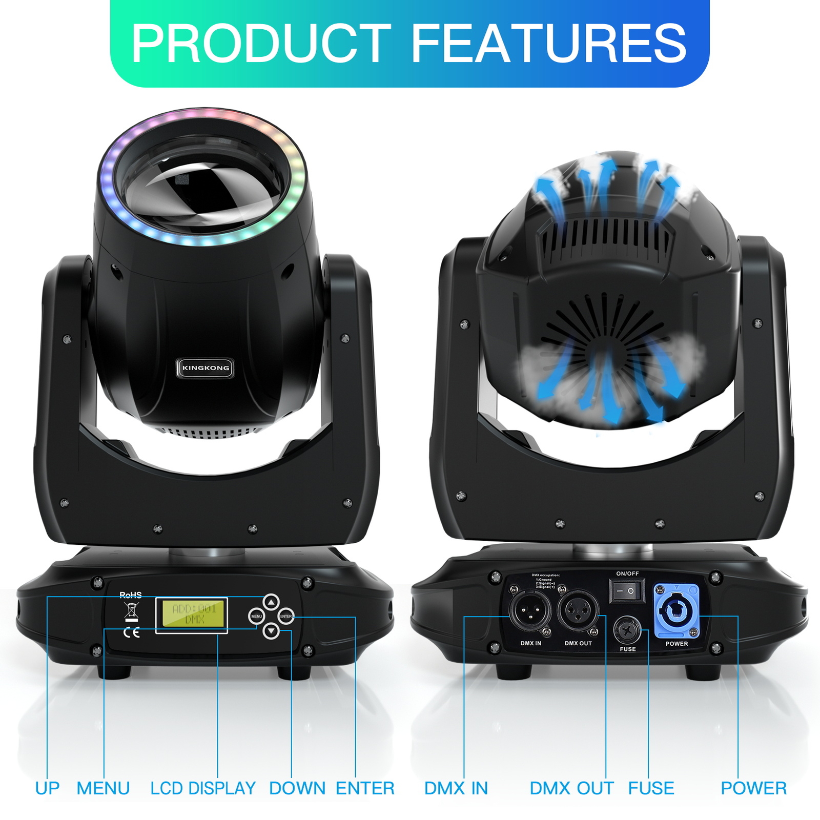 200W Zoom Moving Head Beam RGBW Light 8 Prism Strobe DMX 16CH DJ Party