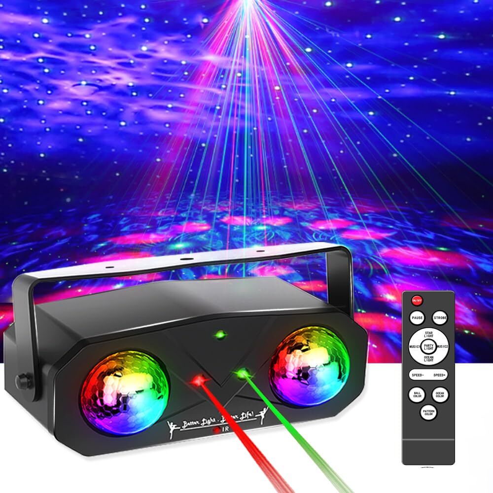 Starry Sky & Ocean Wave Projector 3-in-1 Party Light with Remote DJ Disco Ball