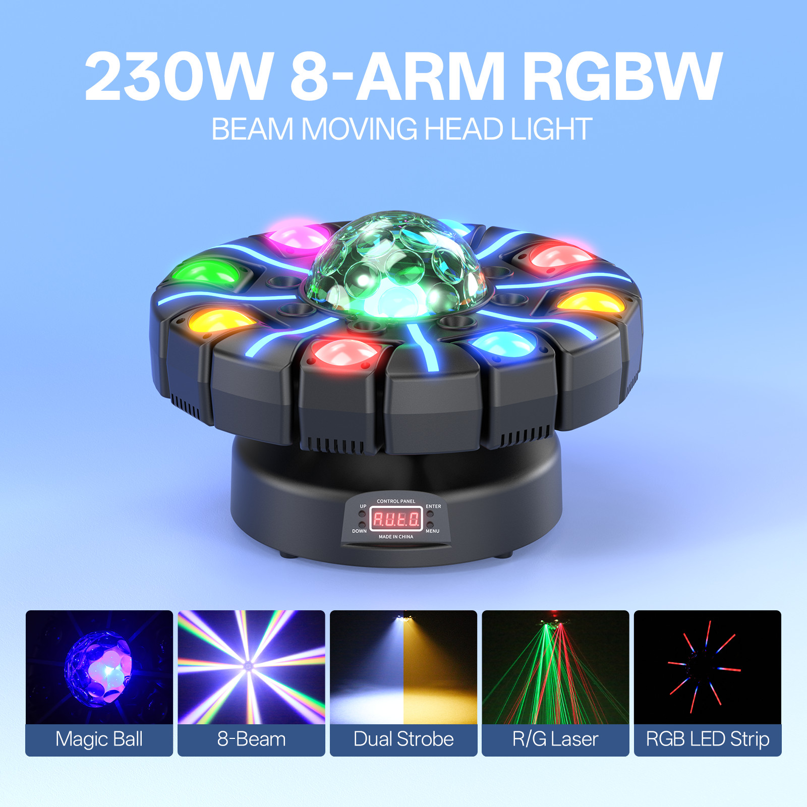 230W RGBW Moving Head DJ Stage Light 540° Pan Laser Strobe DMX512 Party Show