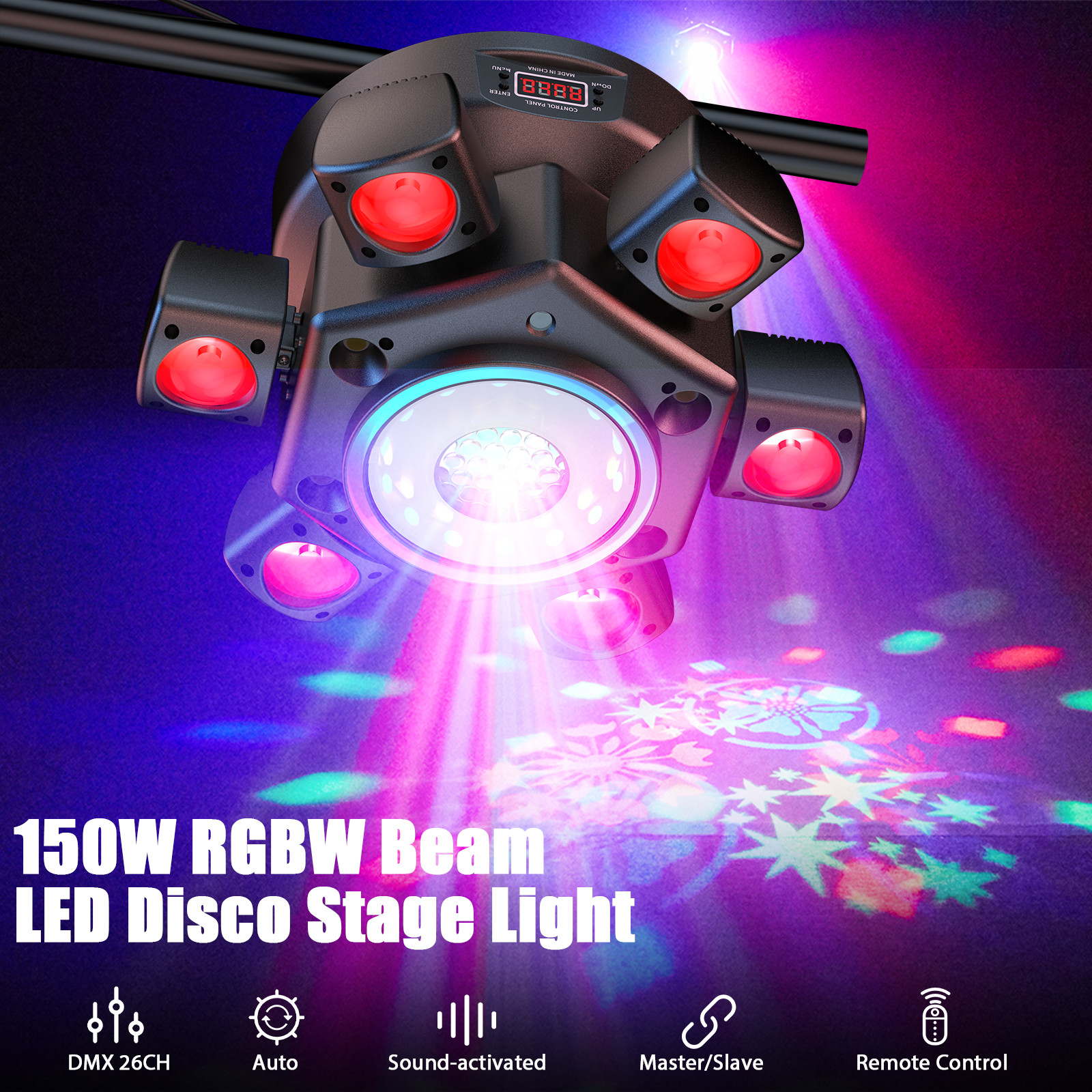 6 Arms Laser RGBW LED Moving Head Light Disco Stage Lighting Beam 150w