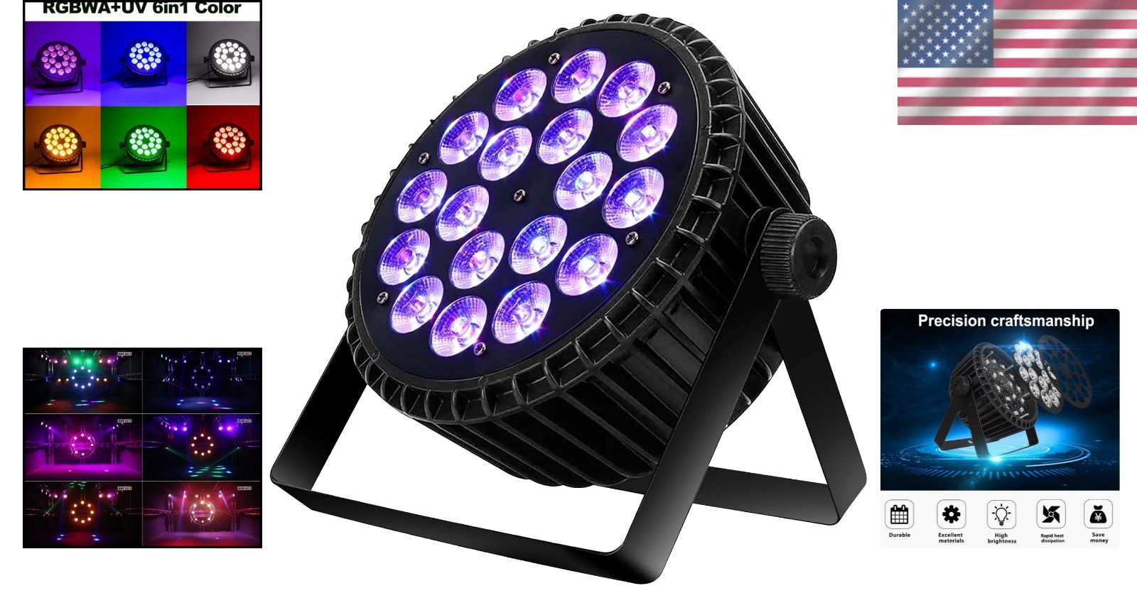 Elegant Cast Aluminum 18X18W LED Stage Lights with Long Lifespan – Party Ready