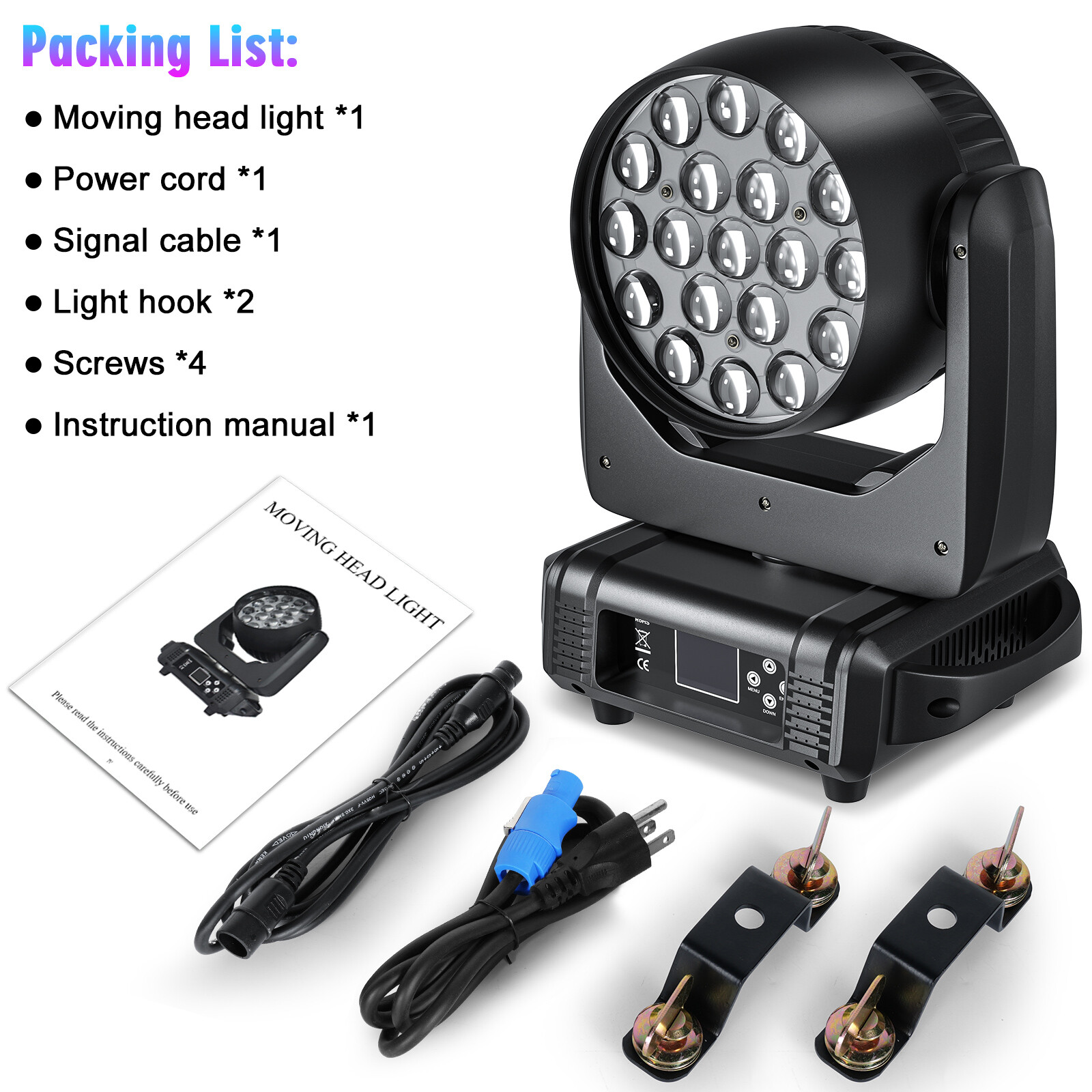 19x20W LED Moving Head Light RGBW Zoom Beam Stage Wash Lighting Party DJ Show