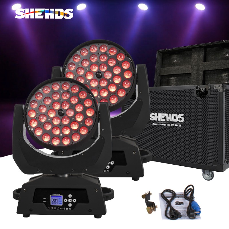 2PCS 36x18W LED RGBW+UV Wash Zoom Beam Moving Head Lighting with Flightcase DJ