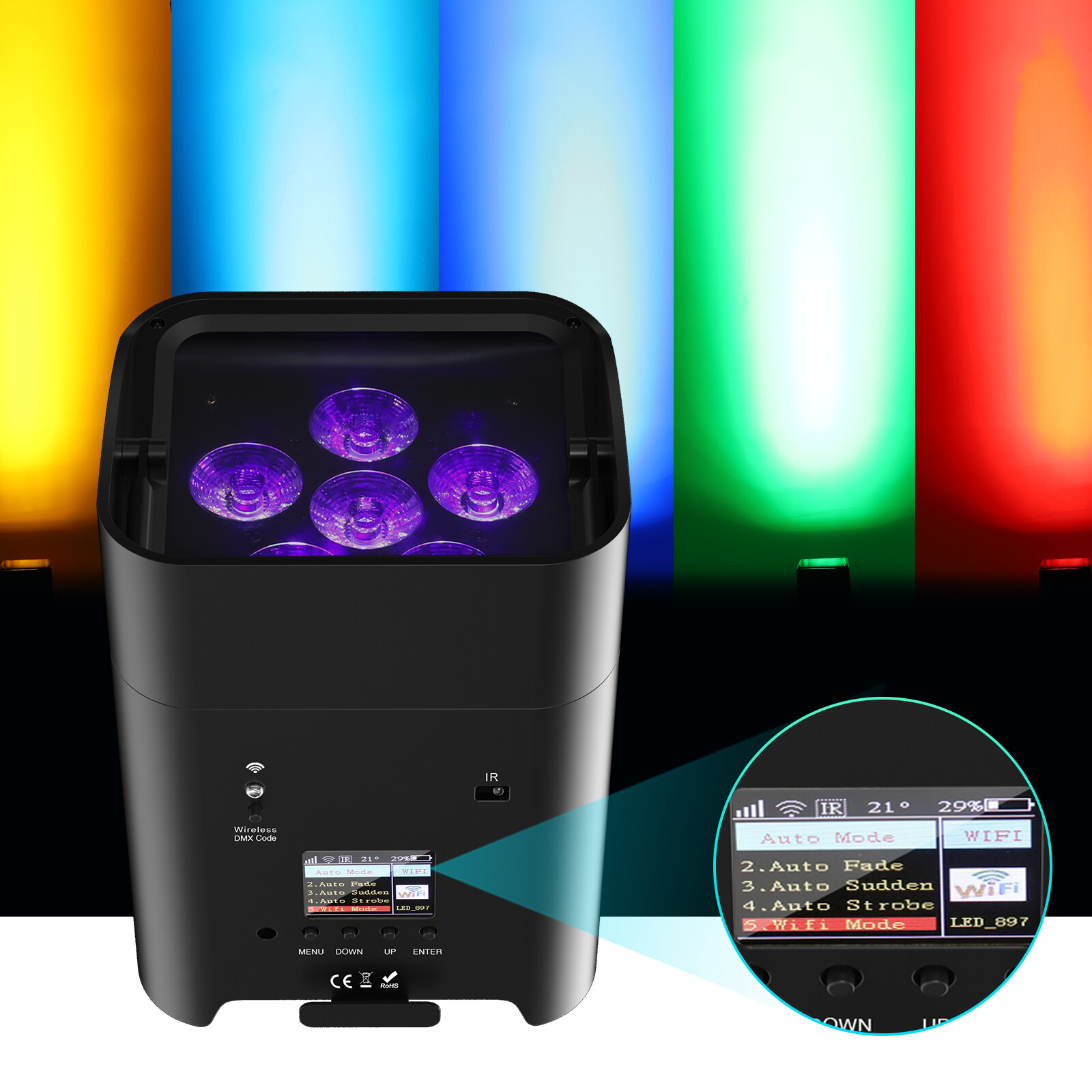Rechargeable 6x18W Wireless Stage Par Light Battery Uplight RGBWA UV Uplighting