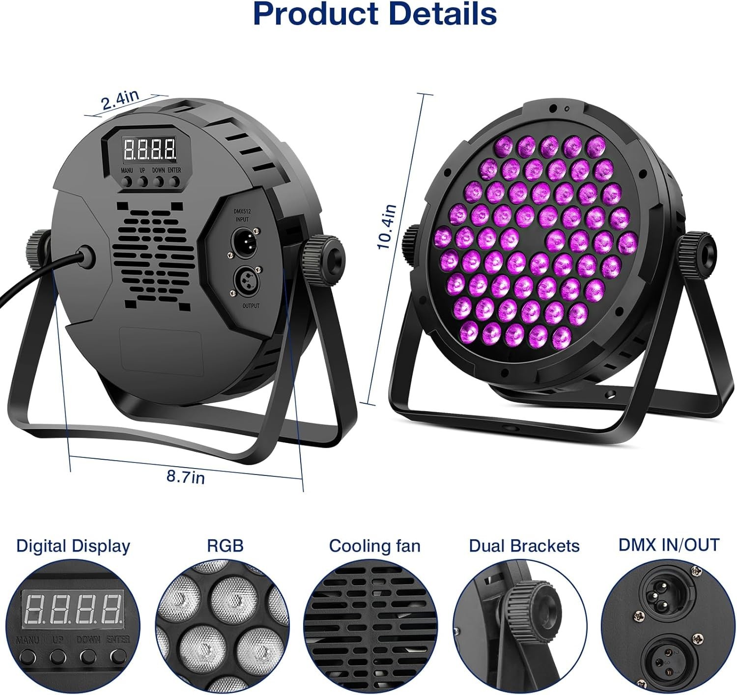 60 LED RGB Stage Par Lights 90W – Dimmable & Sound Activated for Events – 2 Pack