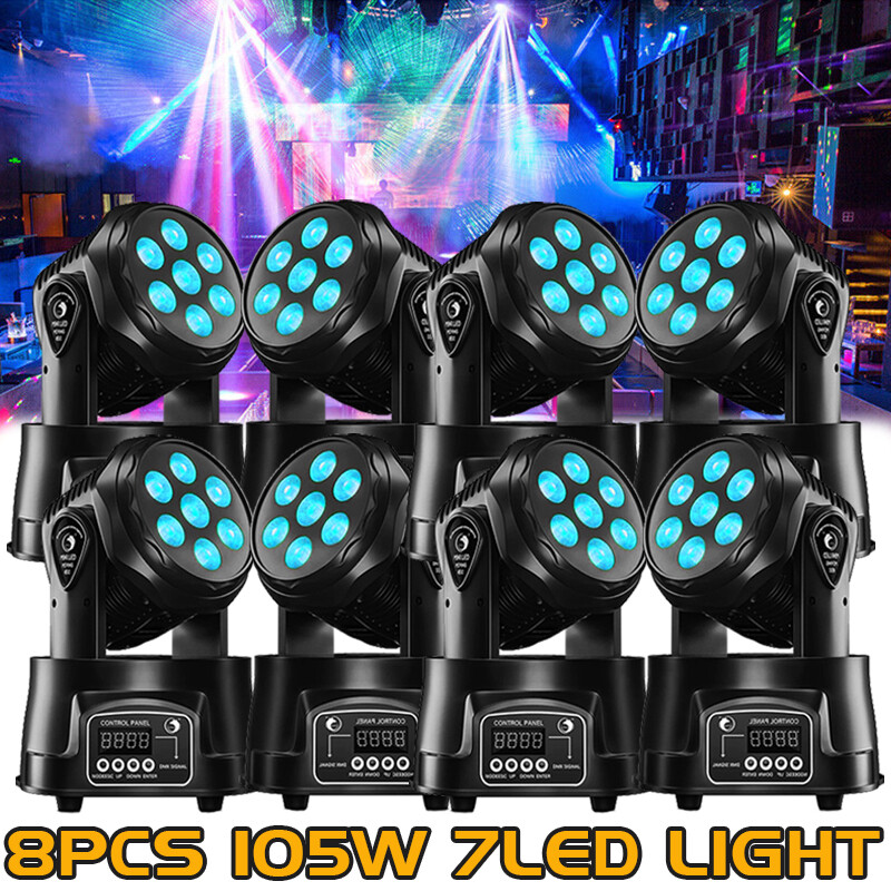 8PCS 105W 7 LED RGBW Stage Lighting Moving Light Beam DMX Party Disco DJ Lights