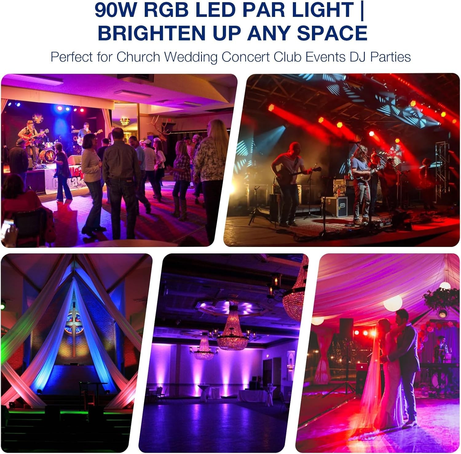 60 LED RGB Stage Par Lights 90W – Dimmable & Sound Activated for Events – 2 Pack