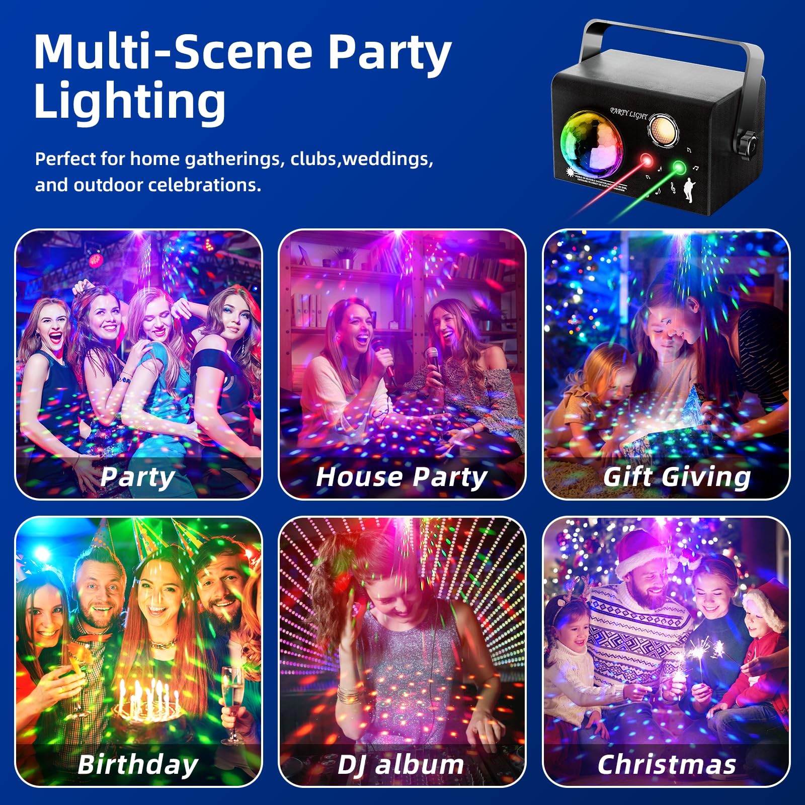 Square Party Lights 4 Modes Sound Activated DJ Disco Ball USB Stage Strobe