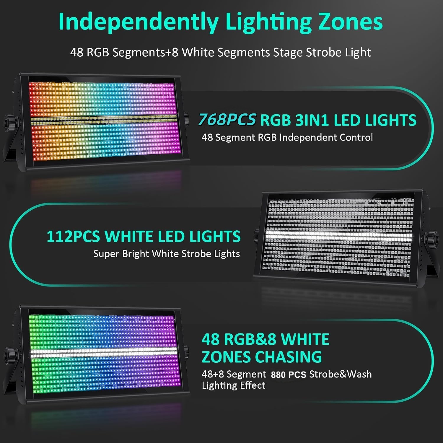 Stage Strobe 880 LEDs RGB+W 4IN1 DJ Strobe&Wall Wash Light Bar 48+8 zone Flash