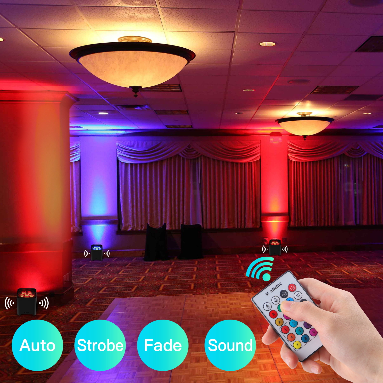 9600 mAh Wireless LED stage Uplight 6X18W RGBWA+UV Rechargeable Par Light App
