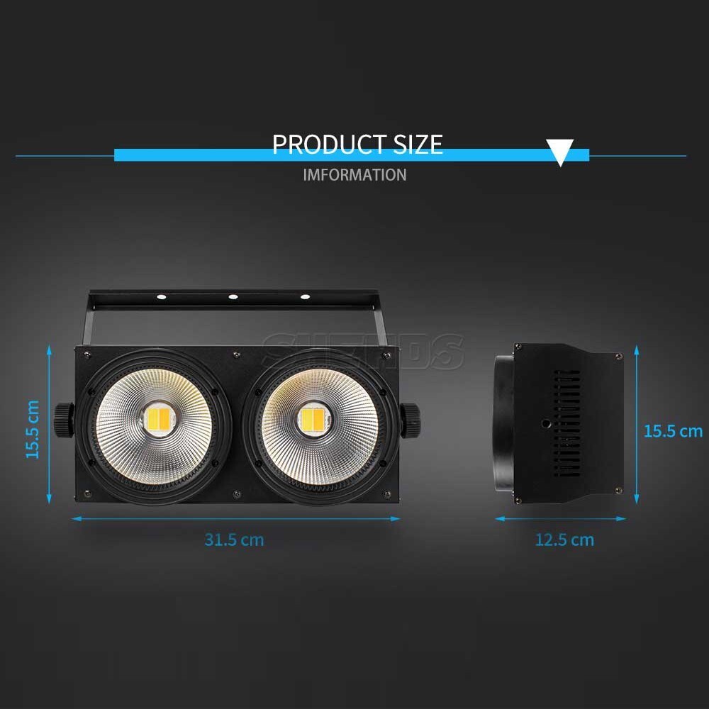 SHEHDS 200W COB LED 2eyes Par Light Cool White+Warm White Audience Blinder Light