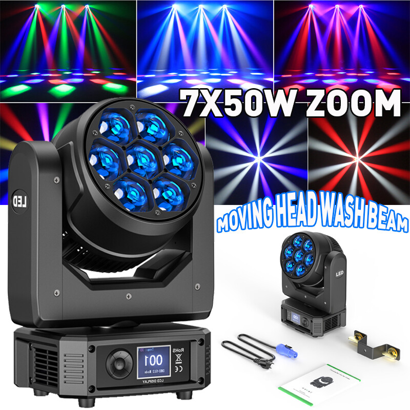 7x50W LED RGBW Bee Eye Beam+WASH Zoom Moving Head DJ Light DMX512 Stage Lighting