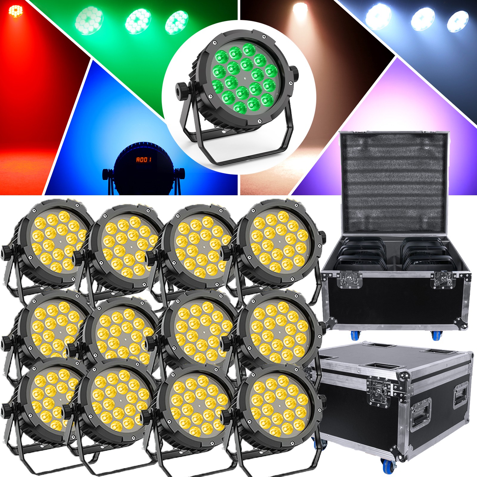 270W Waterproof RGBWA UV LED Par Up Light DMX Stage DJ Par Can Light Beam w/Case