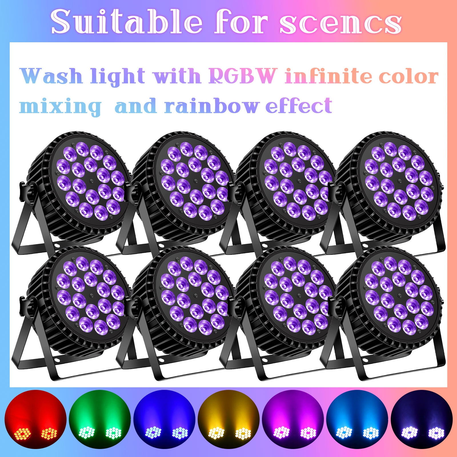 8PCS 270W 18 LED Stage Lighting RGBW Color Mixing DMX Club Disco Show Party Lamp