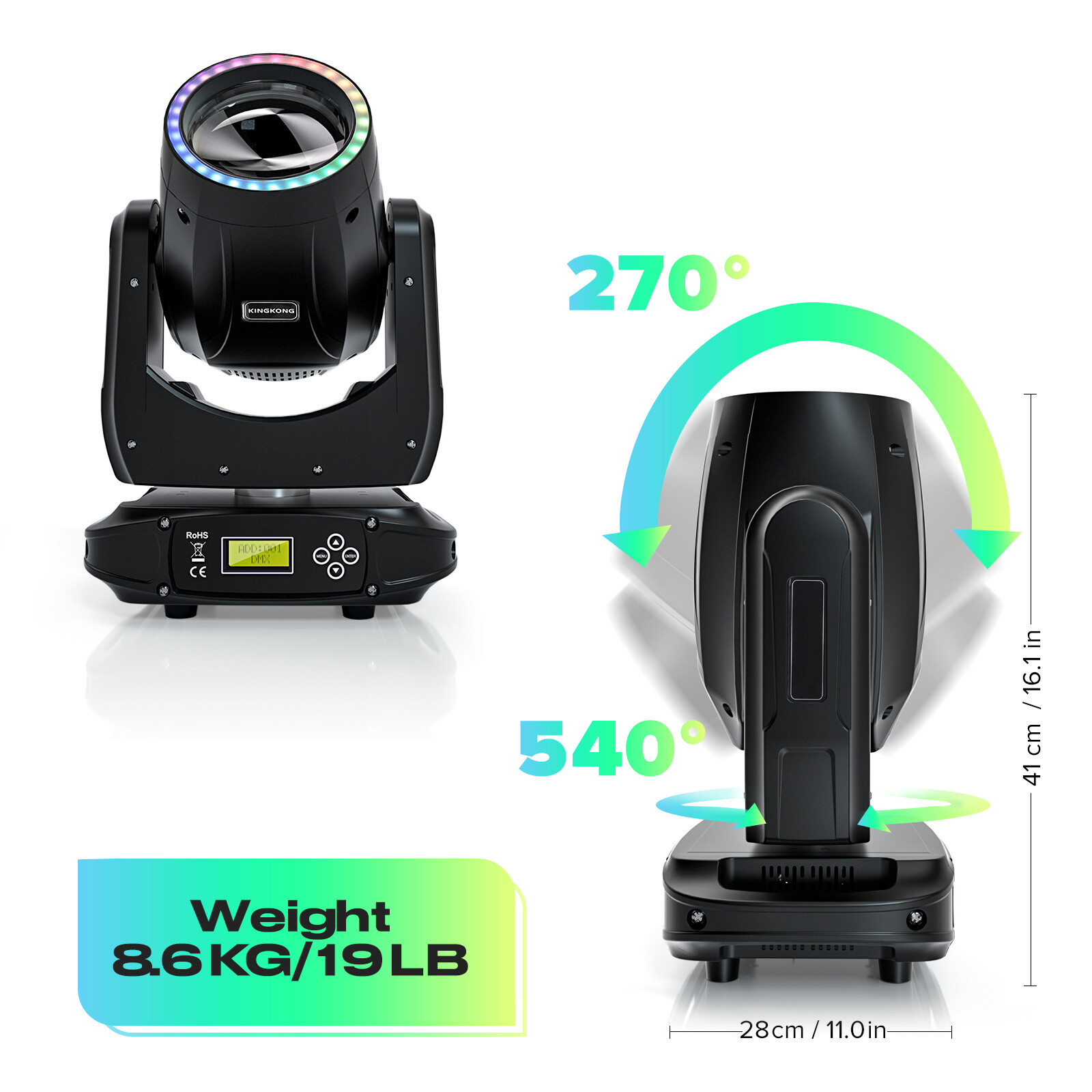 200W Moving Head Stage Light Gobo LED DJ Beam Prism 16CH Party Spot Lighting DMX