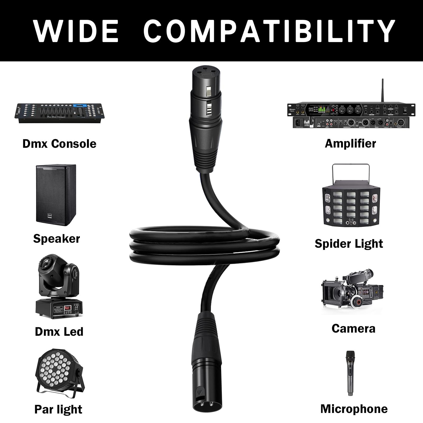 25ft Flexible DMX Cable 3 Pin Signal XLR Male to Female DMX Cables Wire for S…