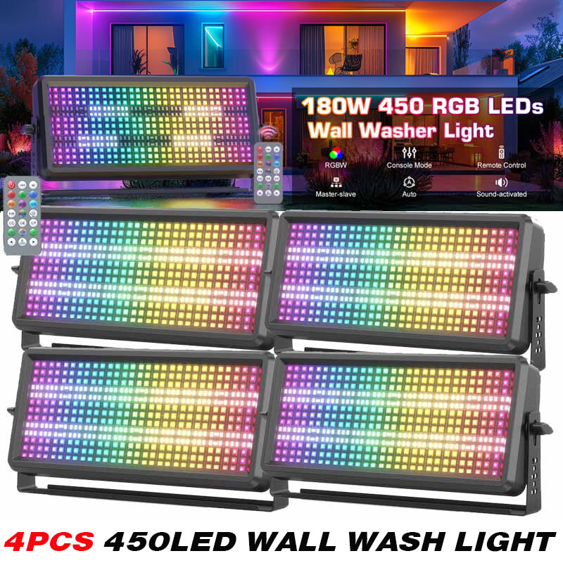 4PCS RGBW 450LED Wall Wash Light Strobe DMX Stage DJ Beam Light Party Show Light