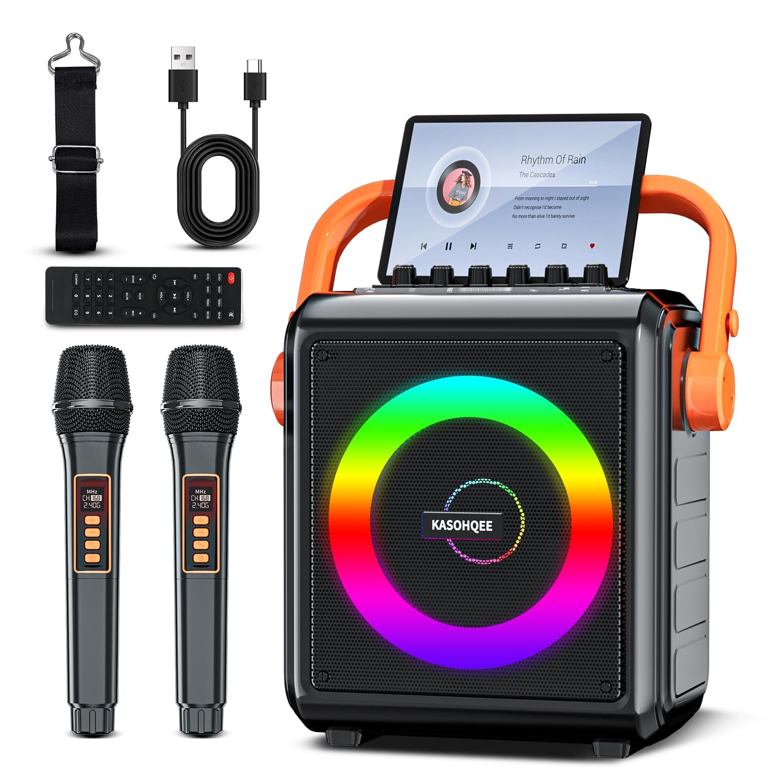 Karaoke Machine with 2 Wireless Microphones for Adults & Kids, 8000mAh Portab…