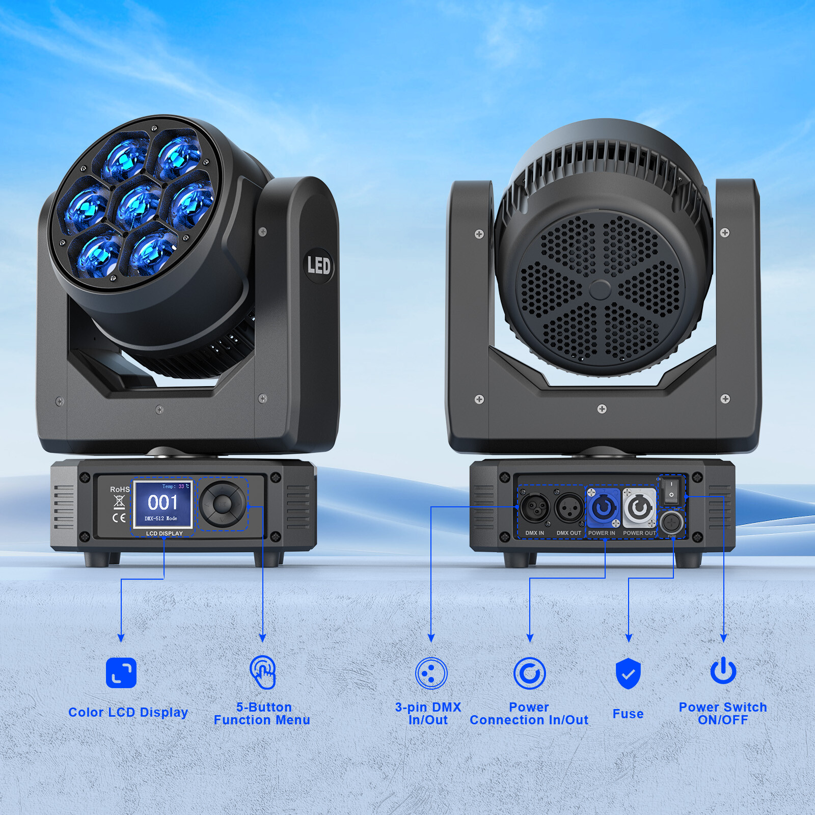 7X50W RGBW Moving Head Stage Lighting LED Wash DMX Beam Bar Disco Party DJ Light