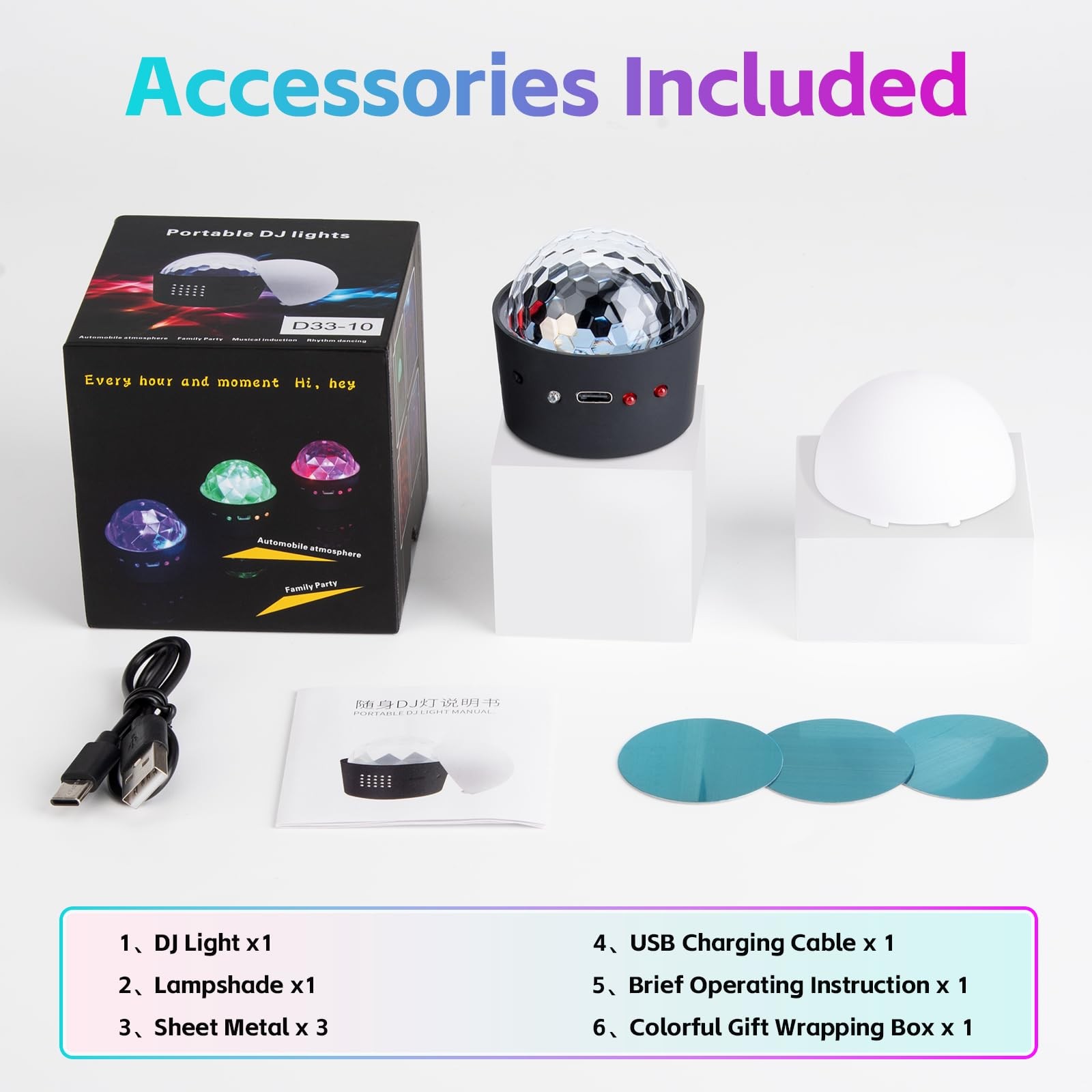 Mini Disco Ball Light with Sound-Activated Multicolor Lighting