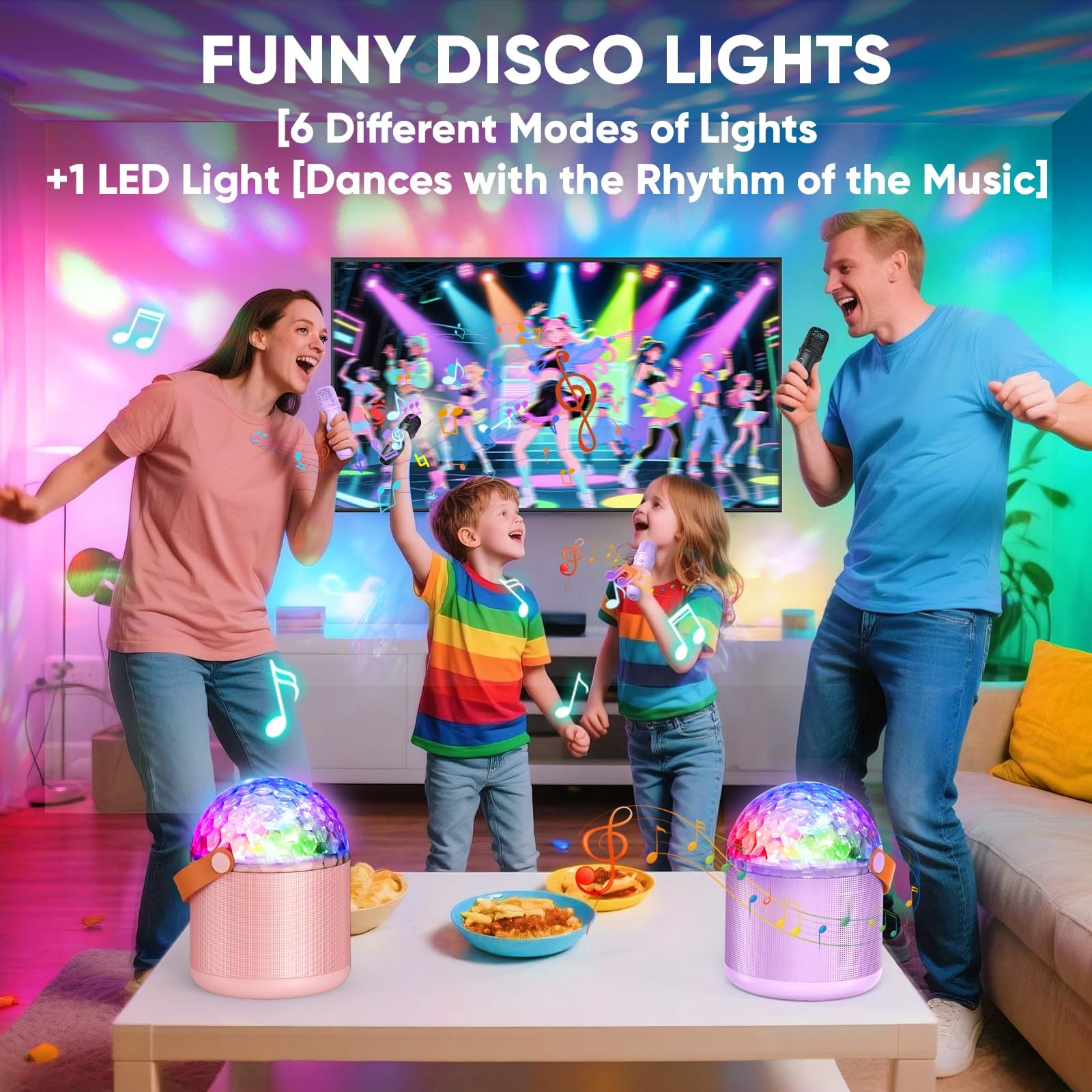 Karaoke Machine with Disco LED Lights for Adults Kids, Portable Bluetooth Spe…