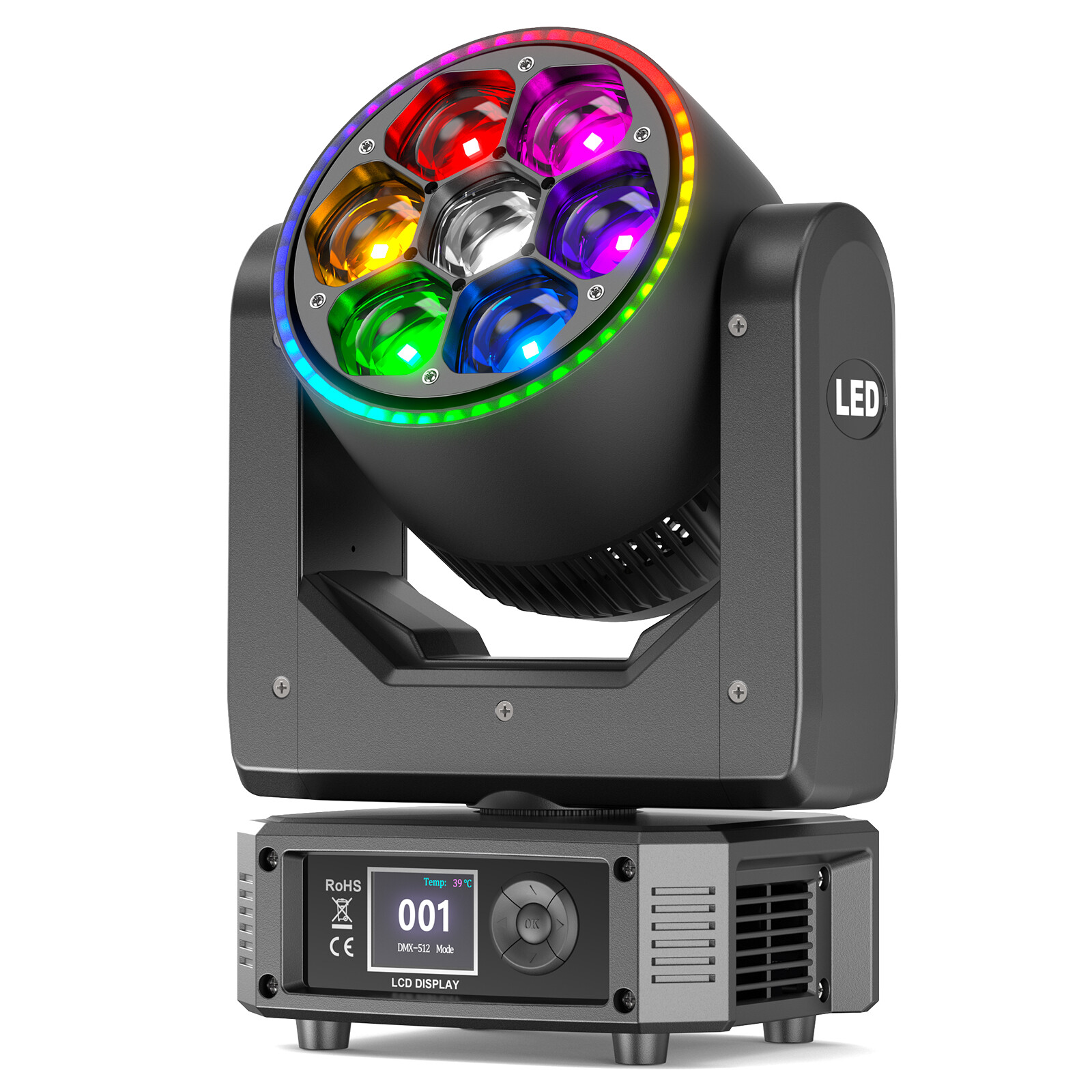7*50W LED Moving Head Light RGBW Beam Stage DJ Disco Bar Show DMX Wash Lighting