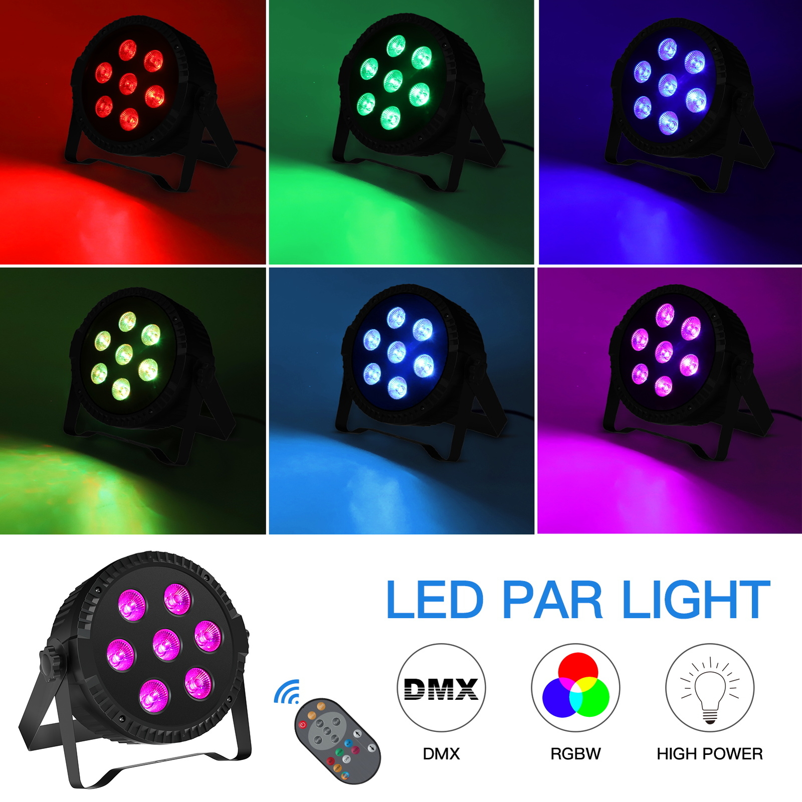 105W 7LED Par Light DMX RGBW 4 IN 1 LED Stage Lighting DJ Disco Club Party Light